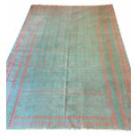 PERSIAN YAZD COTTON FLAT WEAVE CARPET, 255cm x 160cm, in coral and turquoise.