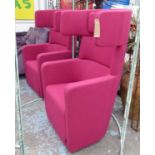 BENE PARCS HIGH BACK CHAIRS, a pair, in crimson fabric, on a swivel base, 69cm W.