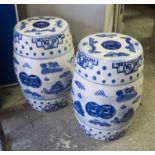 GARDEN SEATS, a pair, Chinese blue and white ceramic of barrel form, 45cm H.