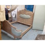 FRENCH BED FRAME, with an ornately carved show frame, in green gingham upholstery, cost £12,