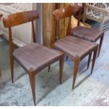 DANISH DINING CHAIRS, a set of six, vintage 1950's teak with later upholstery, 82cm H.