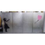 AFTER BANKSY GIRL WITH BALLOON, four panel set, 50cm x 100cm each panel.