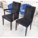 DINING CHAIRS, a set of ten, including two carvers, in black velvet on Macassar square supports,