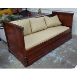 SIMON HORN DAYBED/LIT EN BATEAU, Empire style, with gilt metal detail, trundle bed to base,