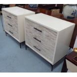 CHESTS, a pair, by West Elm each with three parquetry fronted drawers, 47cm x 84cm x 84cm H.