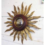 SUNBURST CONVEX MIRROR, red and gold, 84cm x 86cm.