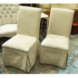 DINING CHAIRS, six, suedette high backs, 48cm x 100cm H.