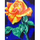 A.B. 'Orange Rose', acrylic on canvas, monogrammed, 130cm x 100cm.