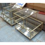 SIDE TABLES, two, tiered glass tops on mirrored undertier with gilt metal, 61cm x 58cm H x 52cm.