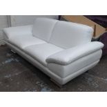 SOFA, contemporary continental design, white leather finish, 210cm W.