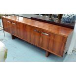 SIDEBOARD, circa 1960's/1970's Scandinavian rosewood with panelled doors enclosing shelves,