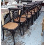 CAMARGUE DINING CHARS, a set of eight, X frame backs and rush seats, 45cm W.