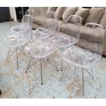 DINING CHAIRS, a set of six, translucent on metal bases, 47cm W.