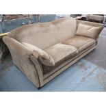 LATORRE SOFA, two seater, in beige fabric studded on block supports, originally cost over £4,000,