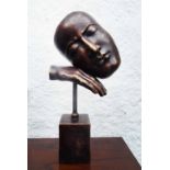 BRONZE ORIENTAL SCULPTURE, fine modelling and patination on bronze base, 45cm H x 24cm.