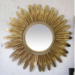 STAR BURST WALL MIRROR, 1950s French style gilt finish, 78cm diam.