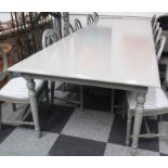 ATTRIBUTED DESIGN OKA STOLA EXTENDING DINING TABLE, grey painted finish,