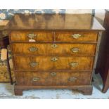 CHEST, early 18th century English Queen Anne figured walnut with two short and three long drawers,