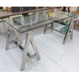 DESK, contemporary trestle design, with tempered glass top, 77cm x 160cm x 80cm.