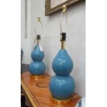 TABLE LAMPS, a pair, contemporary blue glazed design, 70cm H.