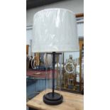 RALPH LAUREN TABLE LAMPS, a pair, glass cylinder with a black and brass finish with a silk shade.