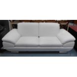 SOFA, contemporary continental design, white leather finish, 210cm W.