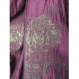 CURTAINS, a pair, in a burgundy and gold silk Chinoiserie design with gold silk lining,
