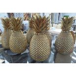 PINEAPPLES, a set of six, vintage inspired gilt finish, 31cm H.
