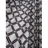 CURTAINS, a set of three, geometric pattern, lined and interlined, 282cm largest x 260cm drop.