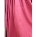 CURTAINS, a pair, crimson with black trim, 146cm x 168cm drop.