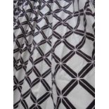 CURTAINS, a pair, geometric pattern, lined and interlined, 130cm x 257cm drop.