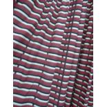 CURTAINS, a pair, red and white striped pattern, 130cm x 260cm drop.