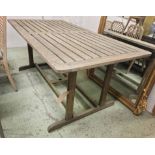 GARDEN TABLE, weathered teak of slatted form, 180cm x 90cm x 76cm H.