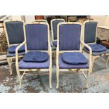 DINING CHAIRS, a set of six, including two carvers, in blue,