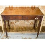 WRITING TABLE, early 19th century figured mahogany with two frieze drawers and turned supports,