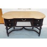 LADIES DESK, five drawer kidney shape ebonised with turned supports, 133cm x 58cm x 73cm H.