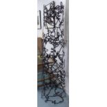 GARDEN OBELISK, contemporary black metal foliate design, 170cm H.