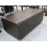 TV STAND, drop down flap in dark wood, with fitted glass interior, possibly BB Interior,