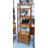 1960'S OFFICE SHELVES, waterfall shelves with filing drawer below, 56cm x 38cm x 178cm H.