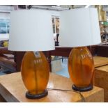 TABLE LAMPS, a pair, contemporary orange glass, 65cm H.