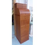 TALL SECRETAIRE CABINET, cherry wood with tambour roll top, 47cm x 160cm H.