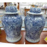 TEMPLE JARS, a pair, Chinese export style blue and white, 46cm H.