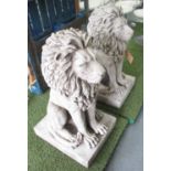SEATED LIONS, a pair, of large proportions in reconstituted stone, 87cm H.