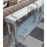 CONSOLE TABLE, 1960's inspired mirrored finish, 130cm x 26cm x 90cm.