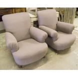 ARMCHAIRS, a pair, Victorian walnut, newly upholstered in grey linen.