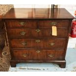 CHEST, early 18th century English Queen Anne figured walnut with two short and three long drawers,