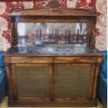 CHIFFONIER, William IV, rosewood, mirrored superstructure with carved and scrolled details,