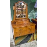 DRESSING TABLE, Edwardian mahogany and satinwood crossbanded, the mirror over two drawers,