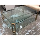 LOW TABLE, 1970's two tier glass and brass, 91cm x 122cm x 45cm H.