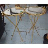 SIDE TABLES, a pair, 1950's French style gilt finish, circular mirrored tops on tripod supports,
